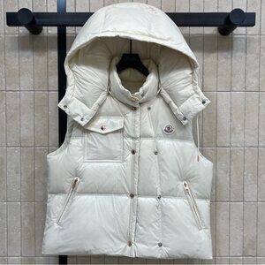 Women's Moncler Off-White Removable Hood Snap & Zip Down Gilet